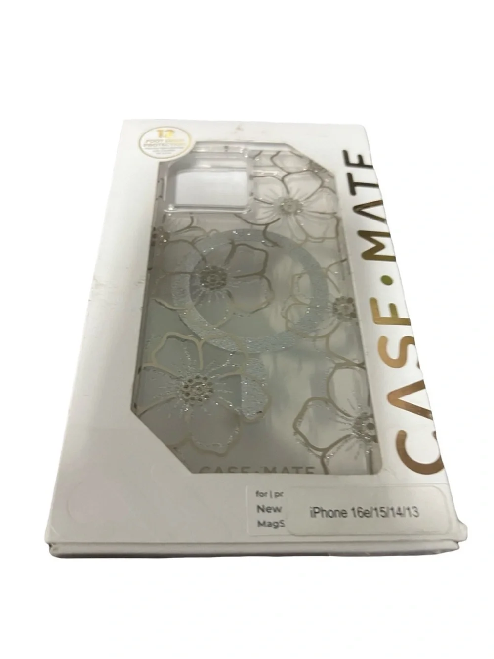 case-mate Clear Floral Glitter iPhone Case - Gold Floral Accents 16e/15/14/13